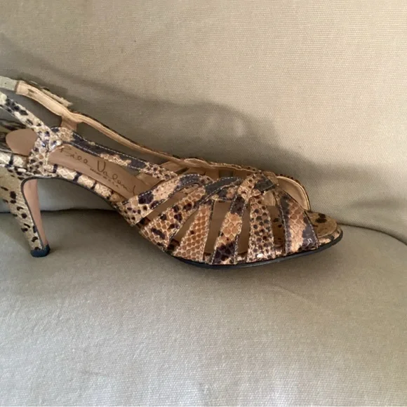 Vintage Brown Snake Print Slingback Sandals 7 - Picture 3 of 5